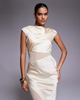 ASOS DESIGN ASOS DESIGN cap sleeve satin midi dress with sheer chiffon panels in buttermilk-Yellow - 4
