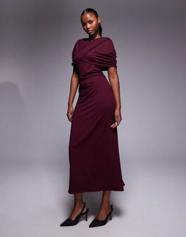 ASOS DESIGN ASOS DESIGN cape detail midi dress in burgundy-Red
