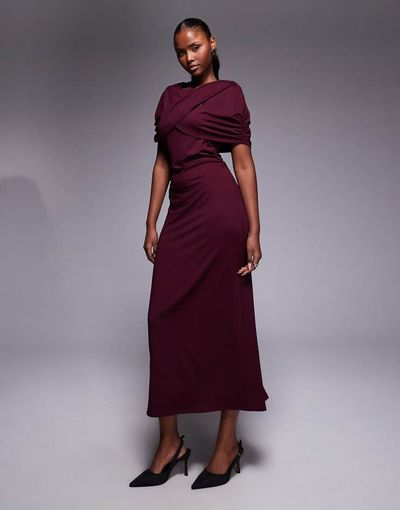 ASOS DESIGN ASOS DESIGN cape detail midi dress in burgundy-Red