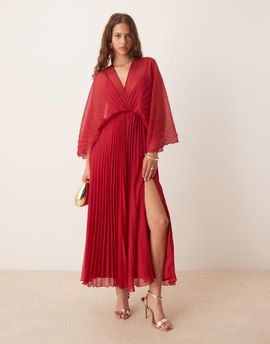 ASOS DESIGN ASOS DESIGN cape detail pleated maxi dress in cherry-Red
