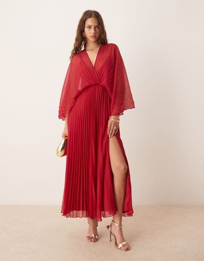 ASOS DESIGN ASOS DESIGN cape detail pleated maxi dress in cherry-Red
