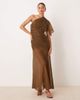 ASOS DESIGN ASOS DESIGN cape one-shoulder ruched bodice maxi dress in deep olive-Green - 1