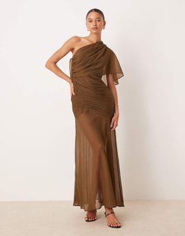 ASOS DESIGN ASOS DESIGN cape one-shoulder ruched bodice maxi dress in deep olive-Green