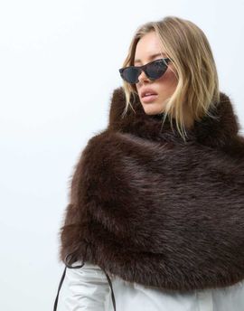 ASOS DESIGN ASOS DESIGN cape scarf with hood in chocolate fur-Brown