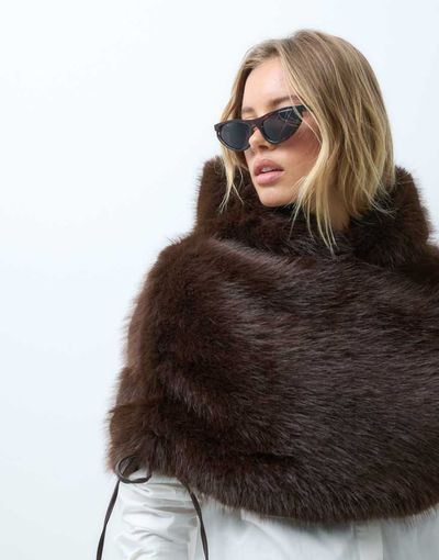 ASOS DESIGN ASOS DESIGN cape scarf with hood in chocolate fur-Brown