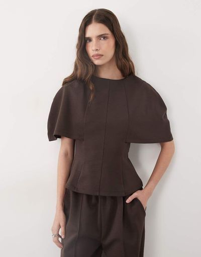 ASOS DESIGN ASOS DESIGN Cape sleeve jersey t-shirt set in brown