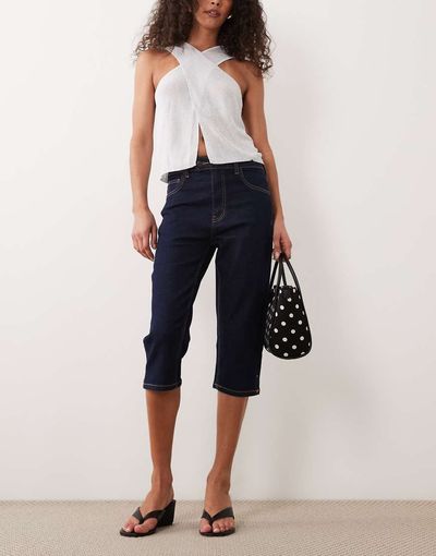 ASOS DESIGN ASOS DESIGN capri jeans with front pockets in rinse-Navy