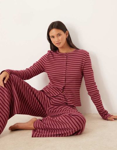 ASOS DESIGN ASOS DESIGN cardigan in burgundy stripes-Multi