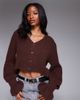 ASOS DESIGN ASOS DESIGN cardigan with frill cuff in chocolate-Yellow - 1