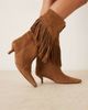 ASOS DESIGN ASOS DESIGN Carmine premium suede fringe knee boots in sand-Neutral - 1