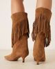 ASOS DESIGN ASOS DESIGN Carmine premium suede fringe knee boots in sand-Neutral - 4