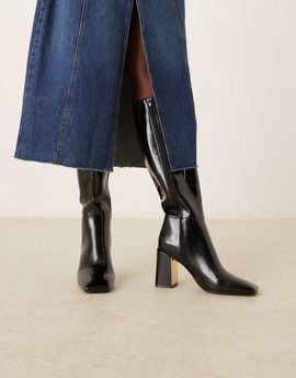 ASOS DESIGN ASOS DESIGN Carrington metal plate heeled knee boots in black