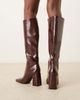 ASOS DESIGN ASOS DESIGN Carrington metal plate heeled knee boots in burgundy-Red - 3