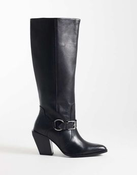 ASOS DESIGN ASOS DESIGN Carson leather western pull on knee boots with harness in black