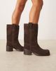 ASOS DESIGN ASOS DESIGN Caspia premium suede trucker pull on boots in chocolate-Brown - 1