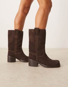 ASOS DESIGN ASOS DESIGN Caspia premium suede trucker pull on boots in chocolate-Brown
