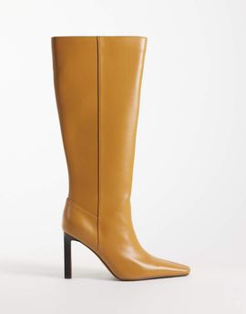 ASOS DESIGN ASOS DESIGN Cassia chisel toe fitted heeled knee boots in camel-Neutral