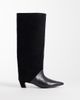 ASOS DESIGN ASOS DESIGN Castiel kitten heel pull on knee boots in black leather suede mix - 1