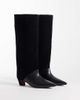 ASOS DESIGN ASOS DESIGN Castiel kitten heel pull on knee boots in black leather suede mix - 2
