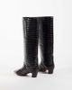ASOS DESIGN ASOS DESIGN Castiel leather kitten heel pull on knee boots in chocolate croc-Brown - 3