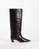 ASOS DESIGN ASOS DESIGN Castiel real leather kitten heel pull on knee boots in chocolate croc-Brown - 1