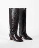 ASOS DESIGN ASOS DESIGN Castiel real leather kitten heel pull on knee boots in chocolate croc-Brown - 4