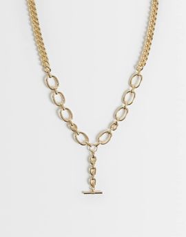 ASOS DESIGN ASOS DESIGN chain t-bar necklace with mixed chain detail in gold tone