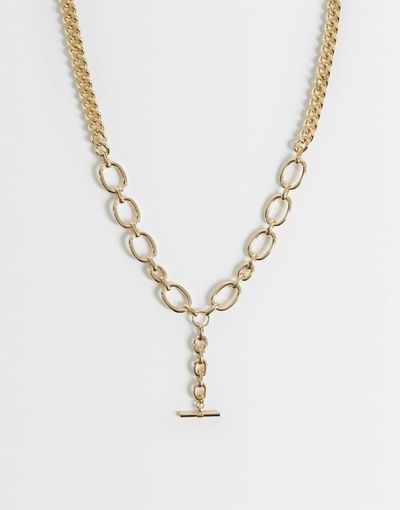ASOS DESIGN ASOS DESIGN chain t-bar necklace with mixed chain detail in gold tone