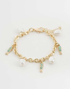 ASOS DESIGN ASOS DESIGN charm bracelet with fish and faux pearls in gold tone-Multi