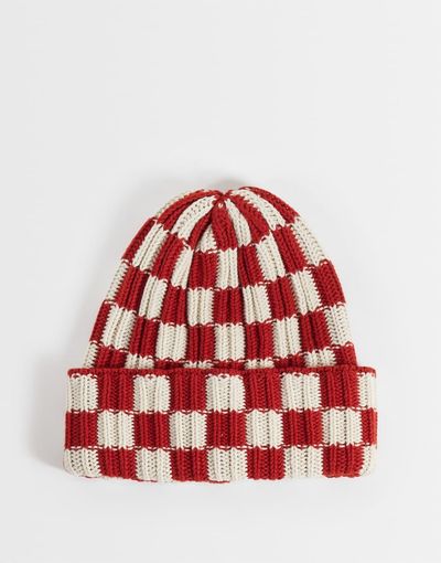 ASOS DESIGN ASOS DESIGN checkerboard crochet beanie in orange