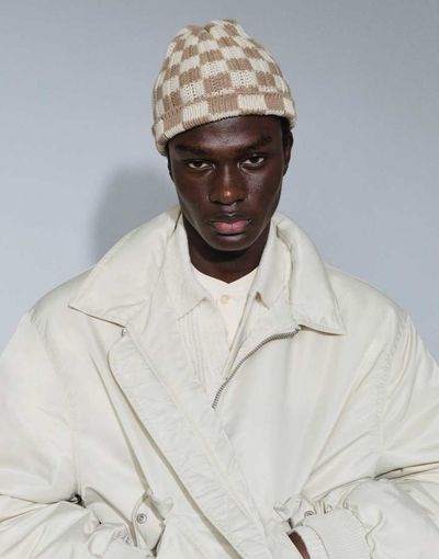 ASOS DESIGN ASOS DESIGN checkerboard crochet skull beanie in neutral