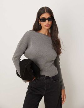 ASOS DESIGN ASOS DESIGN chenille off shoulder sweater in gray