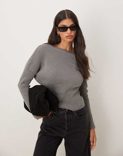 ASOS DESIGN ASOS DESIGN chenille off shoulder sweater in gray