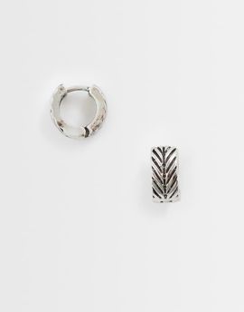 ASOS DESIGN ASOS DESIGN chevron engraved huggie hoop earrings in silver
