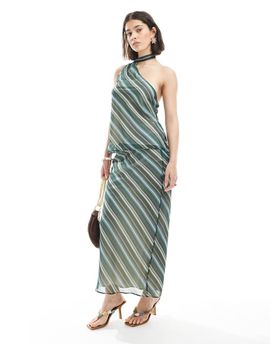 ASOS DESIGN ASOS DESIGN chiffon bias cut maxi skirt in green stripe-Multi