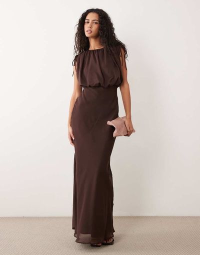 ASOS DESIGN ASOS DESIGN chiffon bubble top maxi dress-Brown