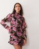 ASOS DESIGN ASOS DESIGN chiffon corset mini dress with flared puff sleeves in dark based floral print-MULTI - 1
