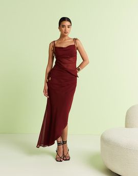 ASOS DESIGN ASOS DESIGN chiffon drape maxi skirt in burgundy - part of a set-Red