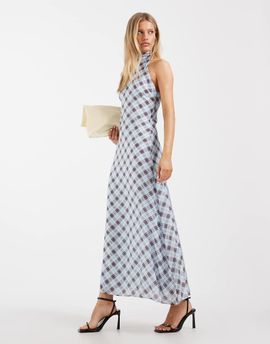 ASOS DESIGN ASOS DESIGN chiffon high halter neck maxi dress in blue plaid