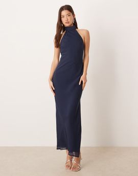 ASOS DESIGN ASOS DESIGN chiffon high neck midi dress in navy
