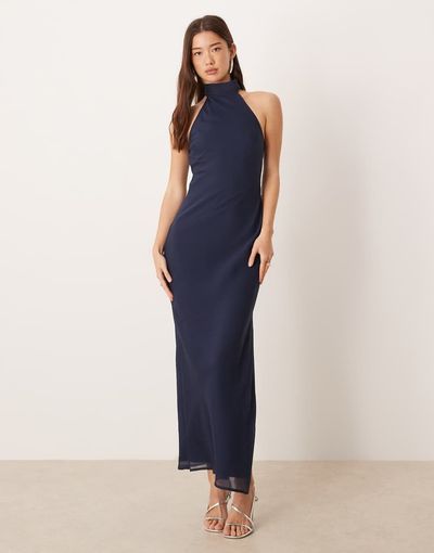 ASOS DESIGN ASOS DESIGN chiffon high neck midi dress in navy