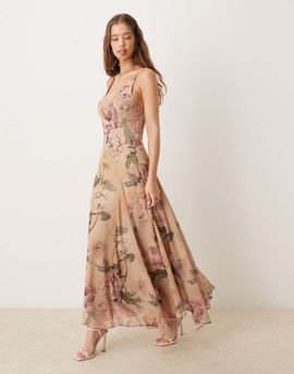 ASOS DESIGN ASOS DESIGN chiffon maxi dress with godets in floral print-Multi