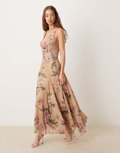 ASOS DESIGN ASOS DESIGN chiffon maxi dress with godets in floral print-Multi