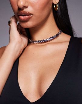 ASOS DESIGN ASOS DESIGN choker necklace with faux purple sparkly crystal detailing in gold tone-Multi