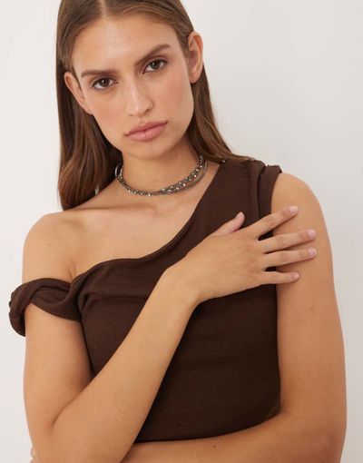 ASOS DESIGN ASOS DESIGN choker necklace with triple row of faux crystals-Silver