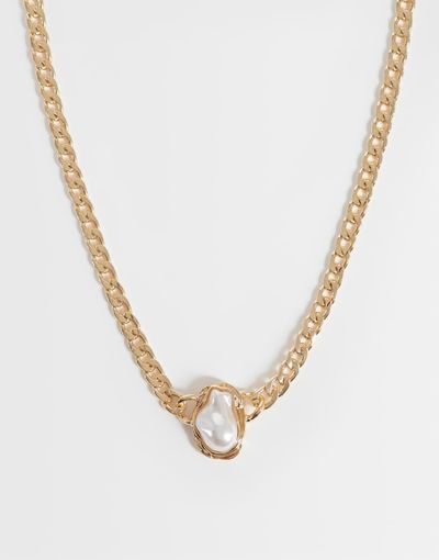 ASOS DESIGN ASOS DESIGN chunky chain necklace with faux pearl stone set in gold tone