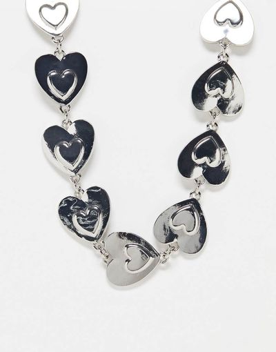 ASOS DESIGN ASOS DESIGN chunky chain necklace with hearts in silver tone