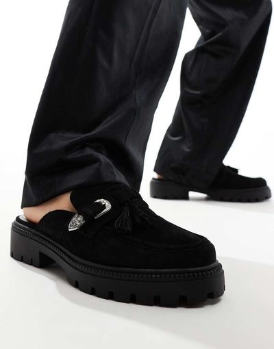 ASOS DESIGN ASOS DESIGN chunky mule loafers with western buckle-Black