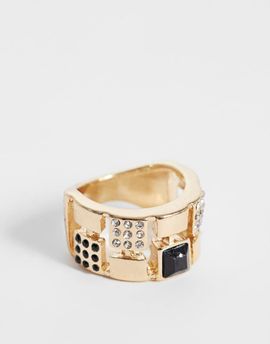 ASOS DESIGN ASOS DESIGN Chunky ring with black stone set in vintage style gold tone