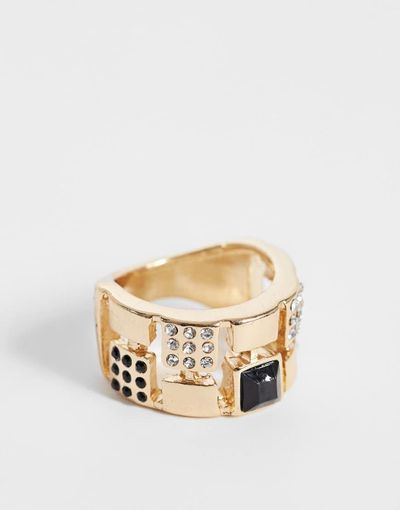 ASOS DESIGN ASOS DESIGN Chunky ring with black stone set in vintage style gold tone